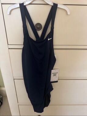 Nike Navy Blue One-Piece Athletic Swimsuit with Crisscross Straps